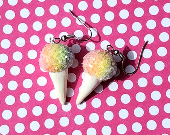 Sno Cone Earrings, Ice Cream Earrings, Shaved Ice Earrings, Summer Earrings, Rainbow Earrings, Treat Earrings, Gifts For Her, Miniatures
