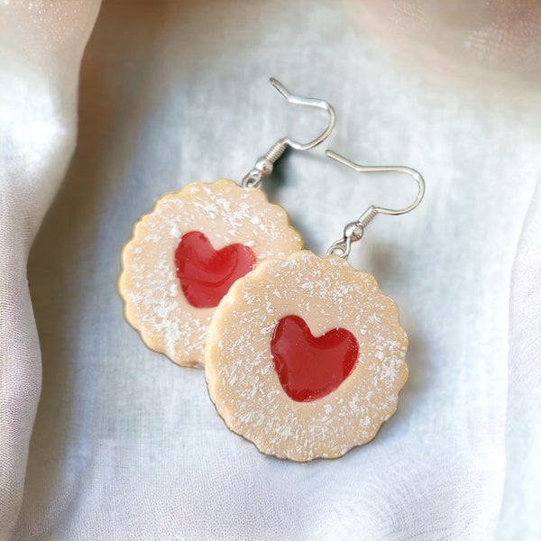 Spitzbuben Christmas Cookies Earrings, Christmas Cookies Earrings, Cookie Earrings, Heart Cookie Earrings, Dessert Earrings, Miniatures