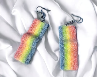 Rainbow Sour Belt Earrings, Sour Belt Earrings, Gummy Sour Belt Earrings, Sour Gummy Earrings, Candy Earrings, Sour Cany Earrings, Clay Food