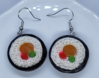 Sushi Earrings, California Roll Earrings, Rice Earrings, Japanese Earrings, Lunch Earrings, Gift For Her, Miniature, Dollhouse, Fish Earring