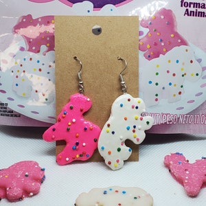 Animal Cookies, White And Pink Animal Cookies, Animal Crackers, Animal Earrings, Cookie Earrings, Snack Earrings, Gifts For Her, Miniatures