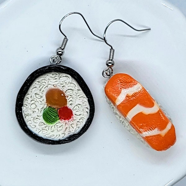 Sushi Earrings, California Roll Earrings, Fish Earrings, Dinner Earrings, Shrimp Earrings, Rice Earrings, Gift For Her, Miniature, Dollhouse