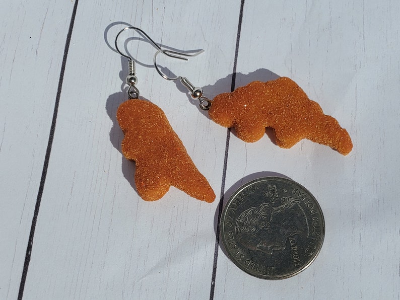 Dino Chicken Nugget Earrings, Dino Nugget Earrings, Chicken Nuggets Earrings, Snack Jewelry, Food Jewelry, Food Charm image 1