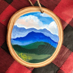 Blue ridge Mountains Hand-painted Wood slice ornament