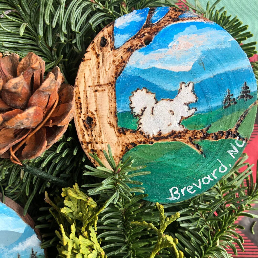 White Squirrels of Brevard, NC Wood Slice Ornament-hand-painted and
