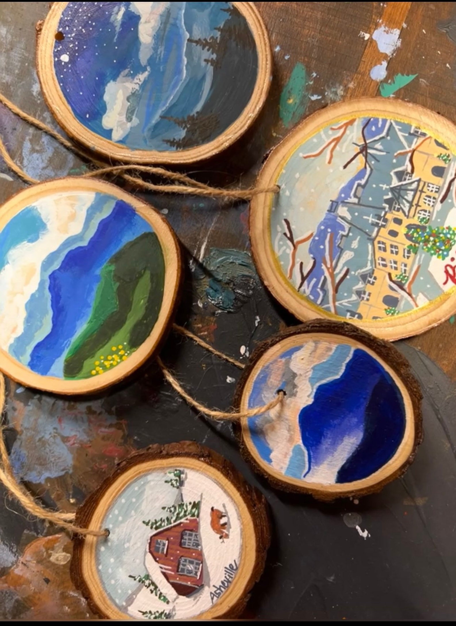 Blue Ridge Twilight Wood Slice Ornament Etsy