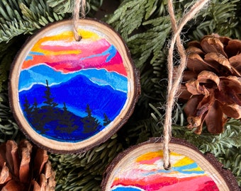 Blue Ridge Sunset Wood slice ornament