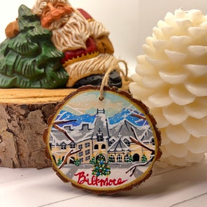 Christmas at Biltmore hand painted Wood slice ornament