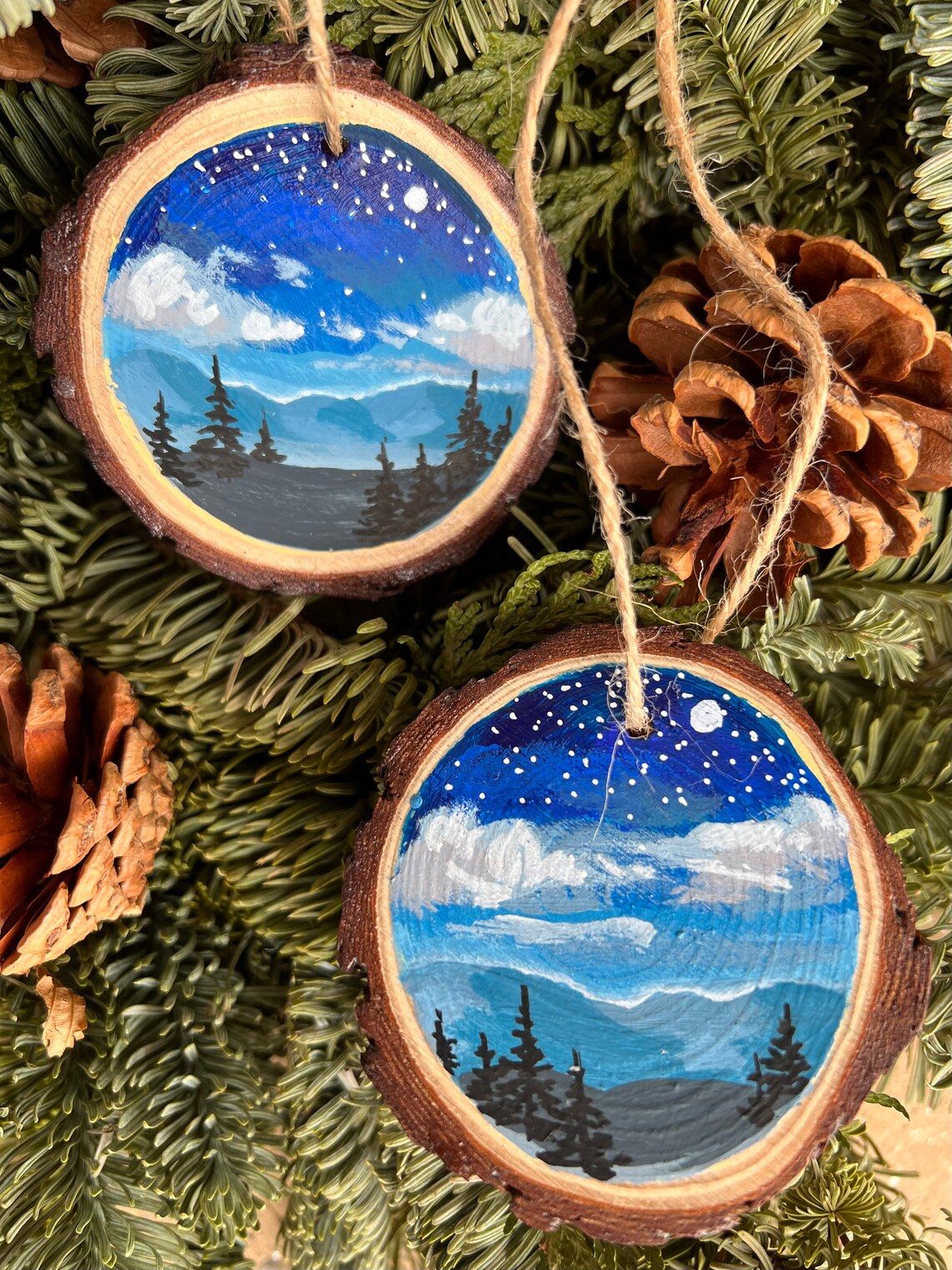 Blue Ridge Twilight Wood Slice Ornament Etsy