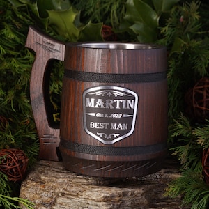 Personalized wooden Tankard, Groomsmen Gift, Beer Stein, Custom Beer Mug, Best Man gift, Officiant proposal, Man gift, Engraved beer glass