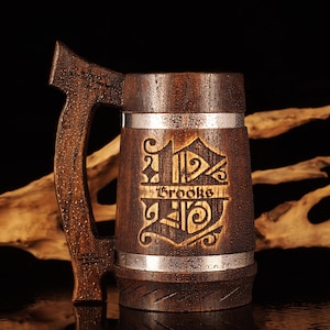 Personalized Engraved Beer Mug For Him, Beer Stein, Viking Mug, Wooden Tankard, Groomsmen Gift, Best Man Proposal, Father of the Groom Gift