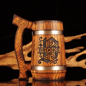 Engraved Groomsmen Gift, Personalized Beer Mug, Viking Style HandCrafted Wooden Tankard Best Man Gifts For Men Groomsmen Proposal Beer Stein