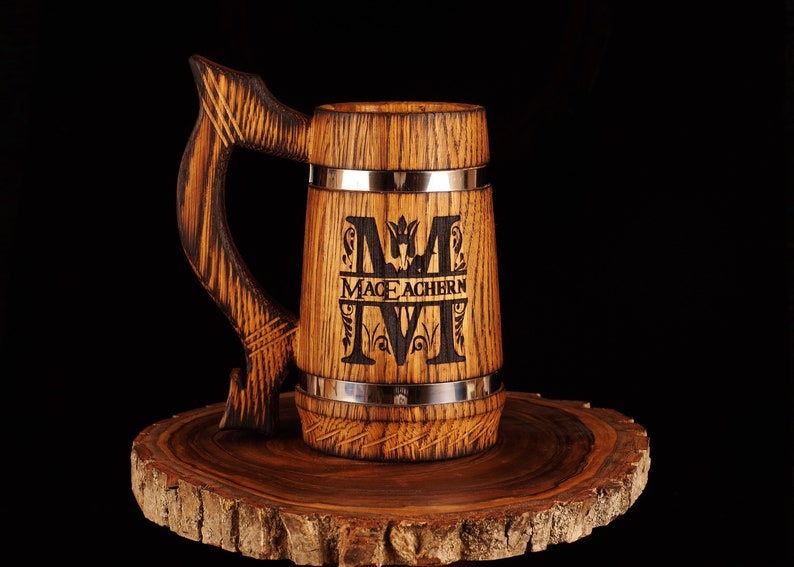 Personalized Beer Mug Wooden Tankard Beverage Can Holder Etsy