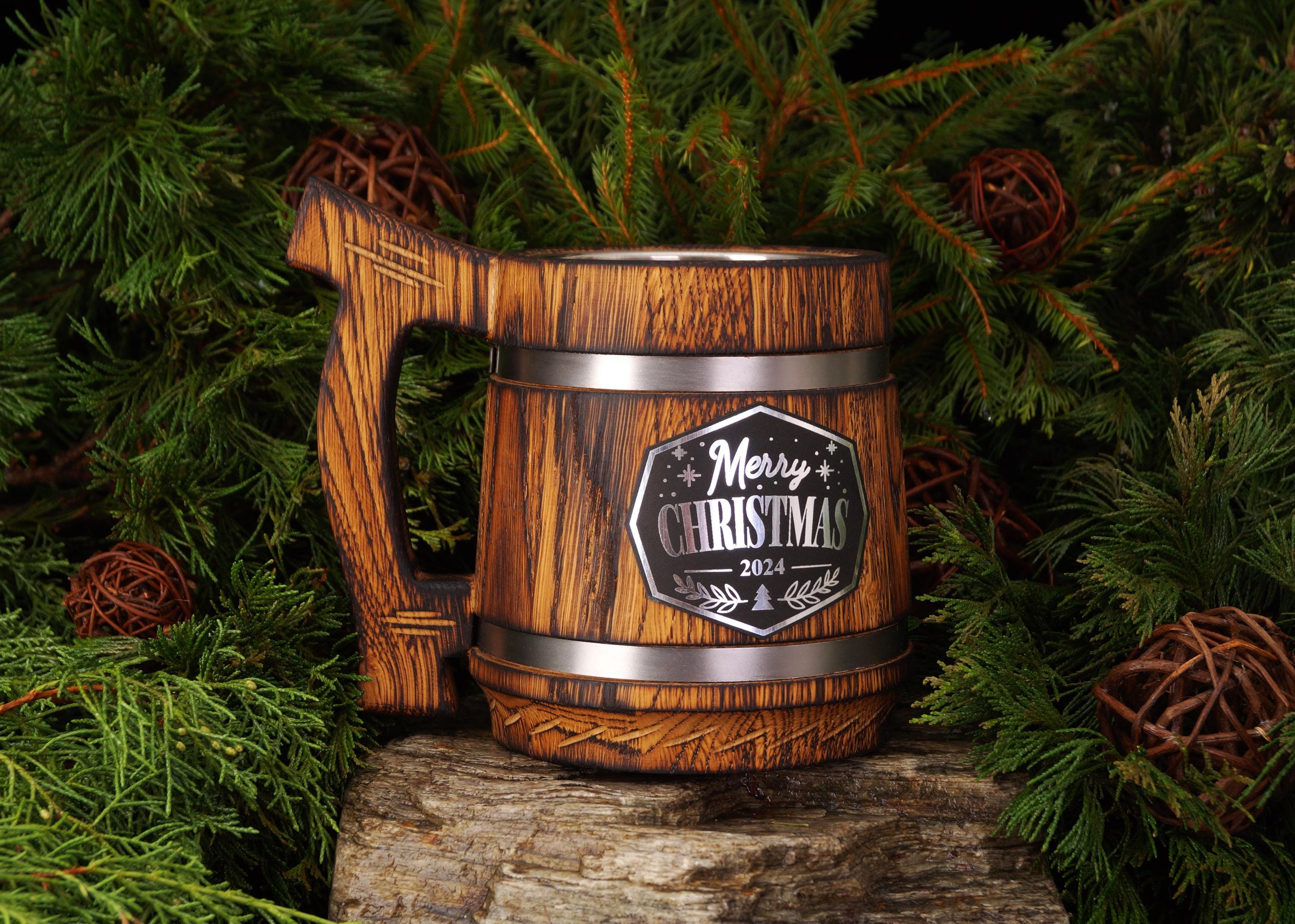 Wooden Beer Stein, Personalized Christmas gifts, Christmas Gift for Him, Engraved Christmas Beer Stein, Gift for Beer Lovers, Gift for Men