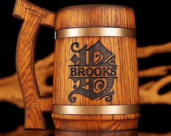 Personalized Viking Beer Mug – Custom Groomsmen Gift, Rustic Wooden Tankard for Best Man, Wedding Party, Groom, or Father of the Bride