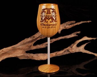 Personalized Wine glass, Custom Text Wine Glass, Maid Of Honor, Wedding Party Gift, Girlfriend Gift, Gift for Her with Your Text, Logo