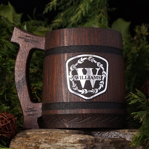 Personalizowany kufel do piwa, spersonalizowany drewniany kufel do piwa, inicjały z monogramem, prezent dla mężczyzn, grawerowana szklanka do piwa dla niego, prezent dla drużby, domowy bar