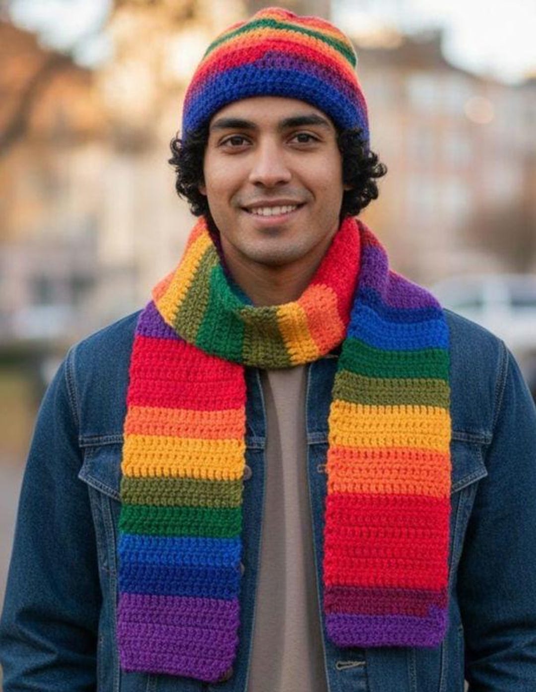 Rainbow Crochet Hat and Scarf Set, Multi Color - Etsy display picture 2