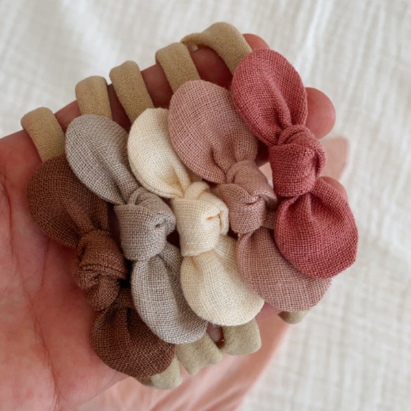 Petal Mini knotted Linen Baby Bow Headband | High quality Linen Bow Headband |  Bow Headband | Newborn Baby Bows |