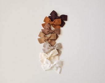 Linen Bows | Linen Hair Bows | Linen Baby Headband | Linen Toddler Hair Clip | Linen Baby Bow | Linen Brown Bow | Linen White Bow