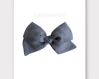 Steelblue linen large pinwheel bow