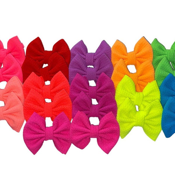 Summer hair bows, neon colors, hair clips or nylon headband, 3 inch, piggy bows, infant bows, toddler bows, fabric bows for baby