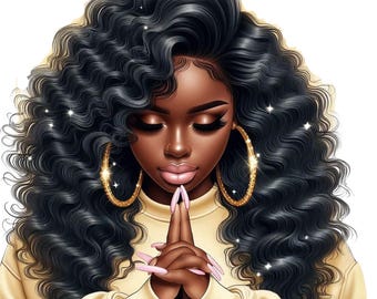 Black Girl Praying image, Black Woman Faith Clipart, Jesus and Faith, Black girl image, Sublimation, dtf  png, dtf