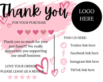 Thank You Card, DIY Marketing Cards Template Design, Thank You For Order Packaging Card, Package Insert Thank You Cards, Small Business Card