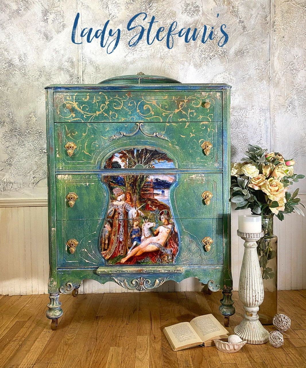 Gustave Moreau Unicorns Vintage Dresser Hand Painted Etsy