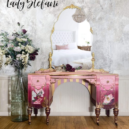 Pink and Gold Make up Vanity French Hand Painted Vintage Etsy