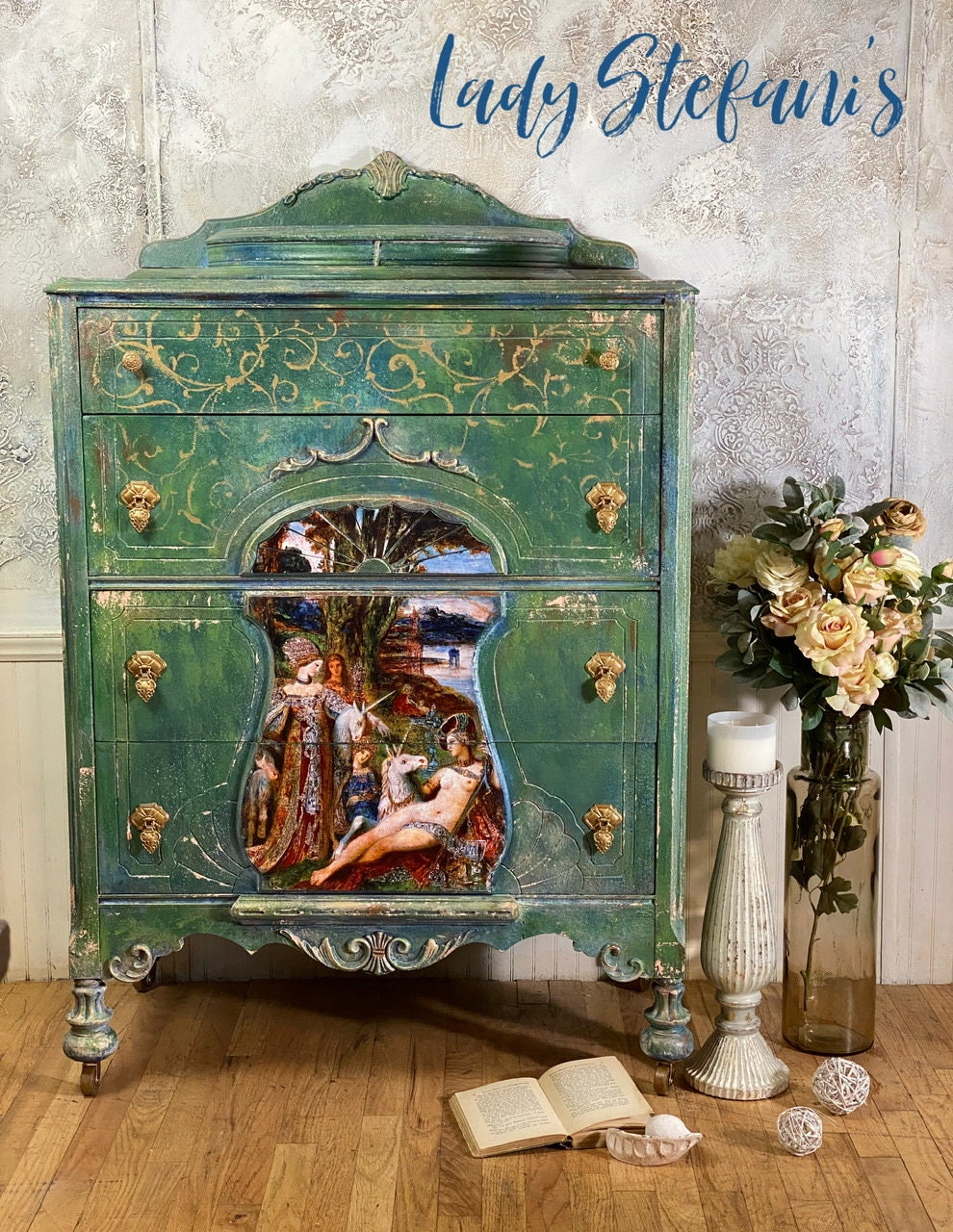 Gustave Moreau Unicorns Vintage Dresser Hand Painted Etsy