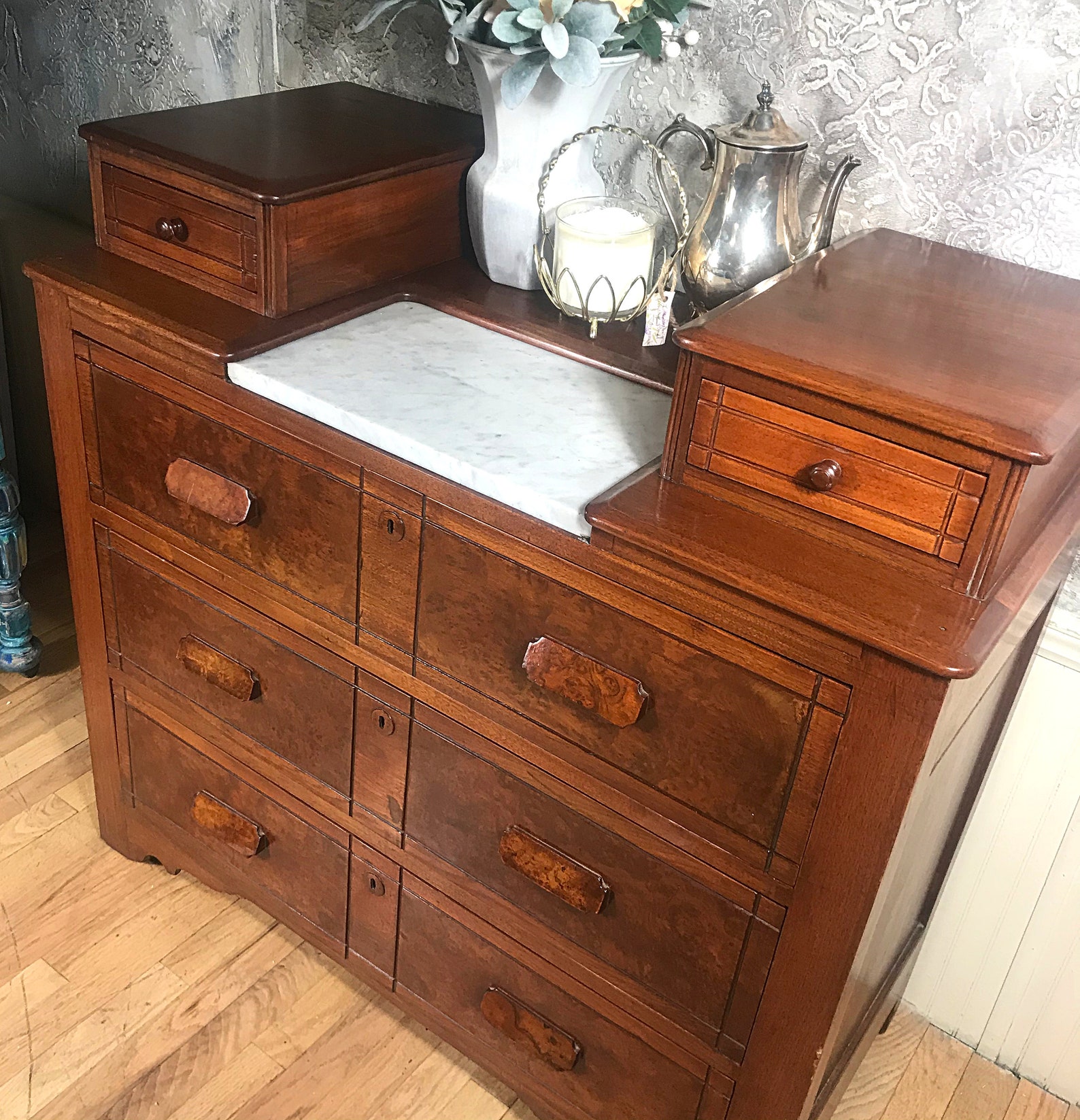 Victorian Marbled Oak Wash Stand Marbled Top Chest of Etsy