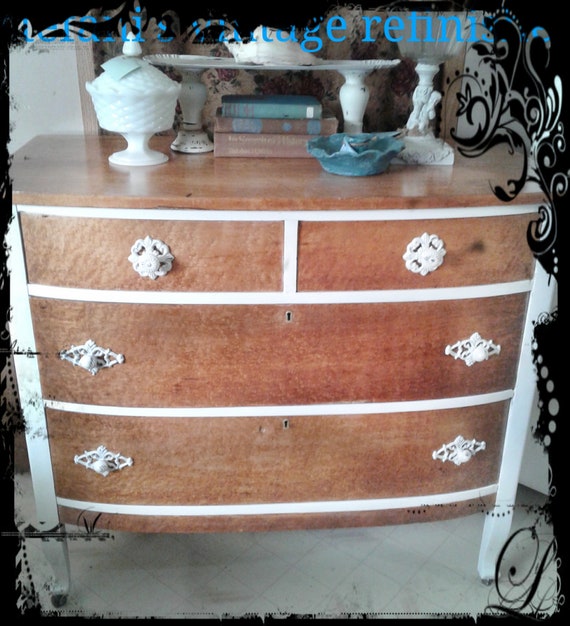 1900s Birds Eye Maple Dresser Restored Floral Appiques Etsy