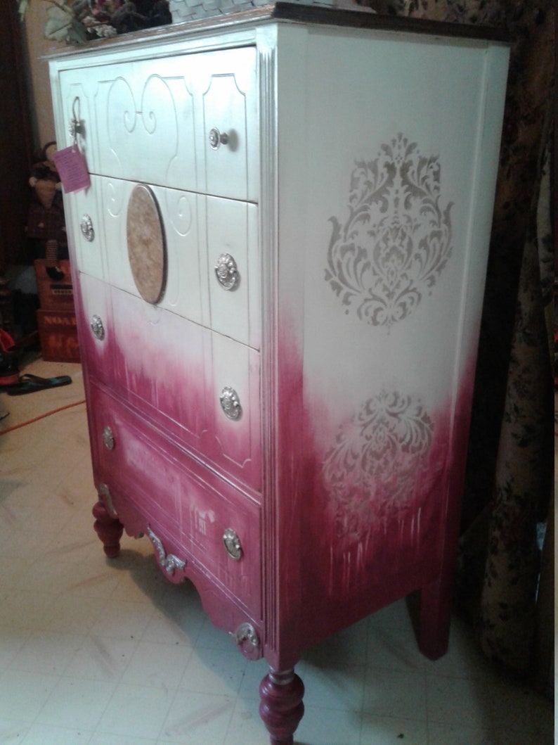 Vintage Art Deco Dresser Bohemian Coastal Dresserbright Etsy