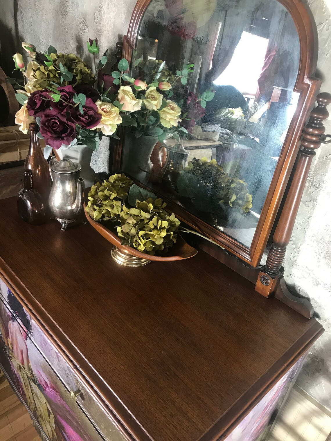 Vintage dresser with mirror victorian dresser hand painted Etsy