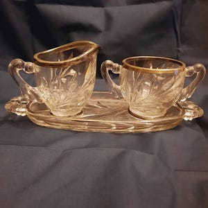Indiana Glass Willow (Oleander) Pattern Creamer,Sugar Bowl with Tray