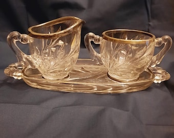 Indiana Glass Willow (Oleander) Pattern Creamer,Sugar Bowl with Tray