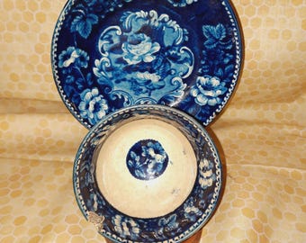 Straffordshire Dark Blue Floral Transferware