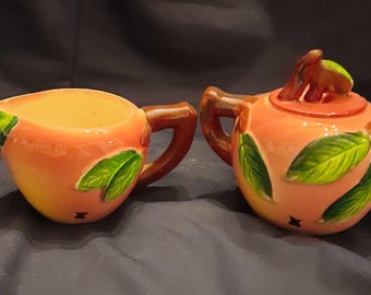 Lefton Apple Sugar Bowl and Creamer Set