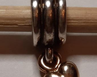 Retired Pandora Sterling and 14k Dangle Heart Charm