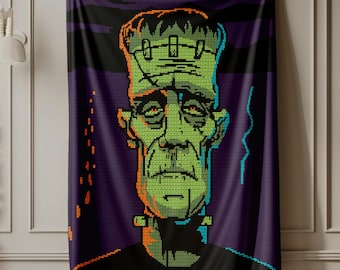 Crochet Frankenstein Pattern, Crochet Monster Pattern, Halloween Crochet Blanket - Single Crochet Graphgan with Written Instructions