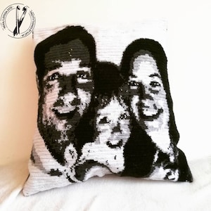 Personalized Crochet Pattern, Crochet Portrait, Custom Crochet Pattern, Made To Order Crochet Pattern,  Black and White Crochet Pillow