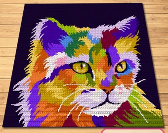 Crochet Cat Pattern, Cat Crochet Blanket Pattern, Crochet Cat Afghan, Crochet Graphgan Pattern, Crochet Animal Pattern, Crochet Art