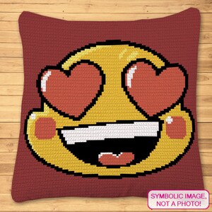 Crochet Emoji Pattern, Heart Pillow Crochet Pattern, Crochet Decorative Pillow, Crochet Graphgan Pattern, Valentines Day Crochet Decor
