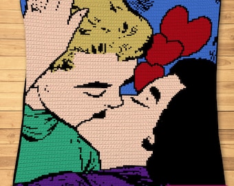 Retro Crochet Couple Pattern - Crochet Pillow Pattern, Crochet Wedding Blanket Pattern, Crochet Comic Book, Crochet Graphgan Pattern