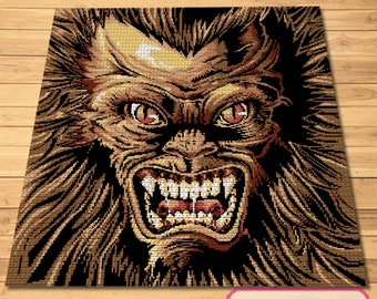 ホラーかぎ針編みパターン、ハロウィンかぎ針編みブランケット、かぎ針編みウェアウルフ、かぎ針編みグラフガンパターン、ハロウィンかぎ針編み装飾、怖いかぎ針編み
