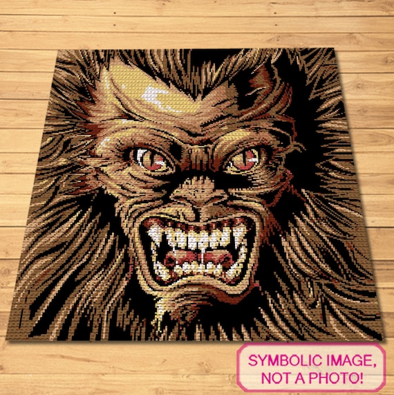Horror Crochet Pattern, Halloween Crochet Blanket, Crochet Warewolf, Crochet Graphgan Pattern, Halloween Crochet Decor, Scary Crochet
