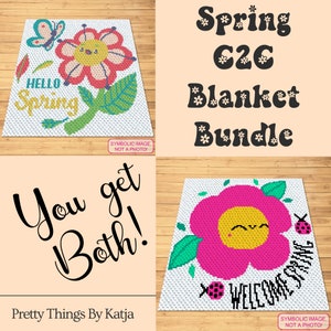 C2C Crochet Flower Pattern BUNDLE, C2C Crochet Afghan Pattern with Written Instructions, Spring Crochet Pattern, Corner to Corner Blanket