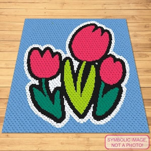 Crochet Bouquet, Crochet Tulip Pattern, C2C Crochet Pattern, Crochet Flower Blanket Pattern, Floral Crochet Blanket, Spring Crochet Pattern