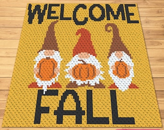 C2C Crochet Gnome Pattern - This is a Beautiful Autumn Crochet Pattern, a Crochet Graphgan Pattern with Written Instructions.